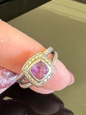 David Yurman petite Albion Ring with Purple amethyst Cushion Gemstone